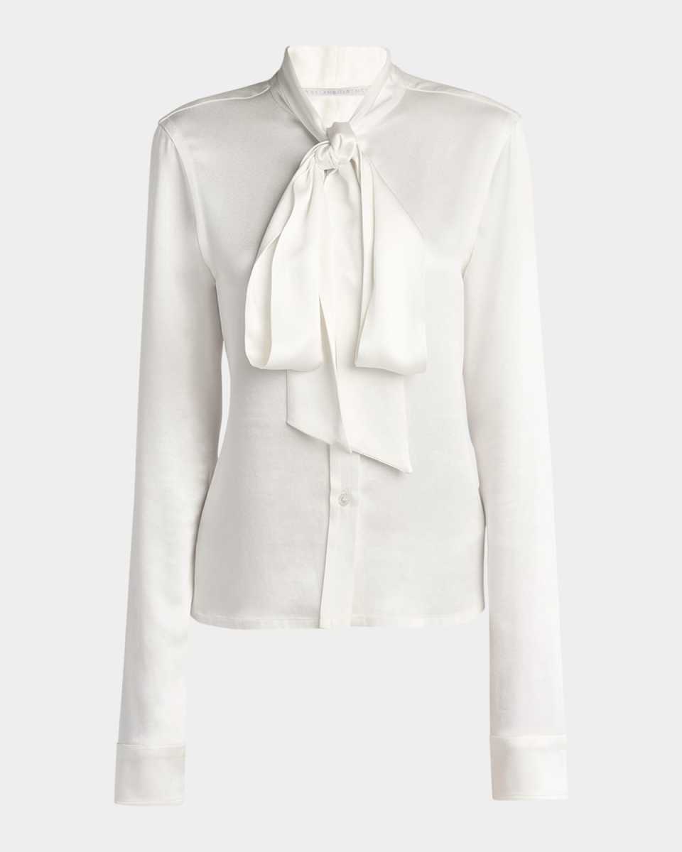 Bow Button-Down Satin Blouse